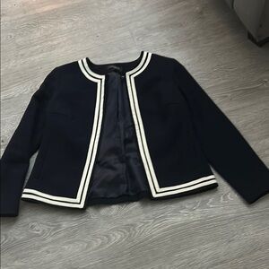 Talbots Blue and White Blazer with Bouclé Trim